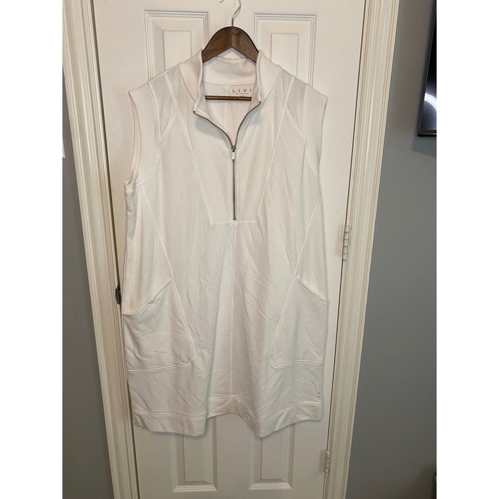 Livi Lane Bryant White Quarter Zip Sleeveless Activewear Pocket Dress 18 20